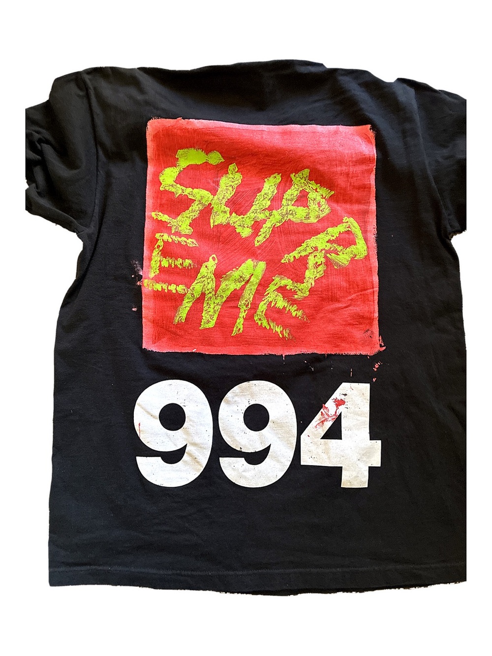 Supreme Black Tee with Red Square & Neon Yellow Graphic